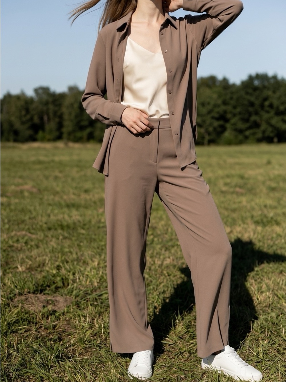 Shinestar Womens Medium Brown Wide Leg Dress Pants Career Trousers
